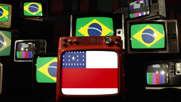 Flag of Amazonas and Brazil Flags on Retro TVs.