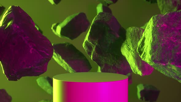 Rocks set on neon green pink background