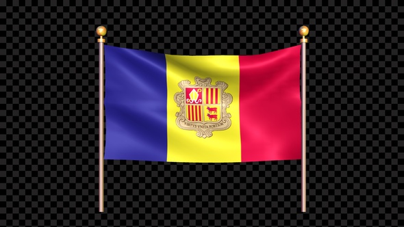 Flag Of Andorra Waving In Double Pole Looped