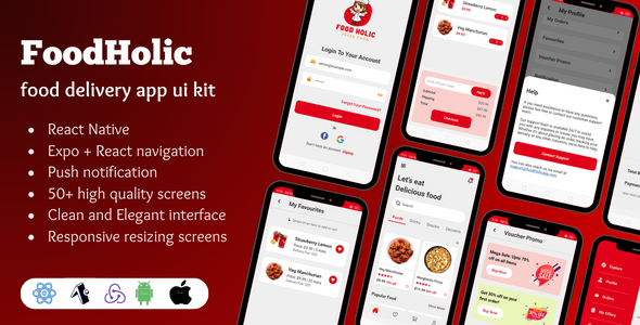 FoodHolic - Food Delivery E-commerce Mobile App Template React Native (Expo version)