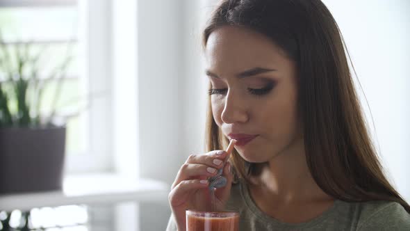 Healthy Nutrition. Woman Drinking Detox Smoothies Cocktail