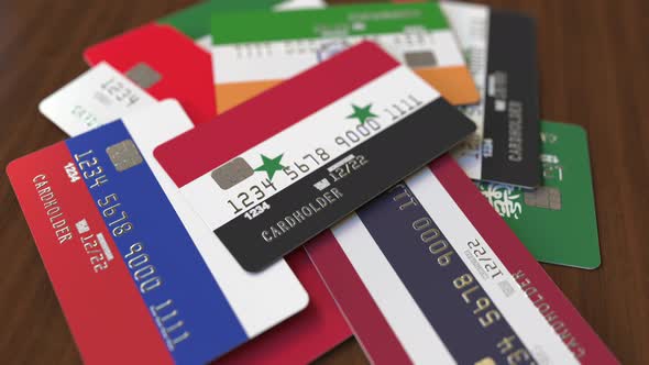 Emphasized Bank Card with Flag of Syria alt