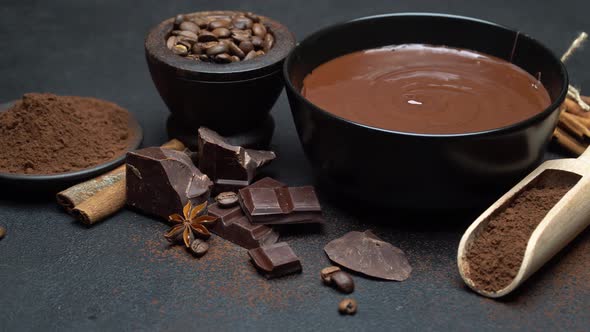 Ceramic Bowl of Chocolate Cream or Melted Chocolate and Pieces of Chocolate