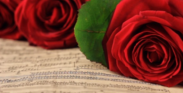 Red Roses on Vintage Sheet Music 1