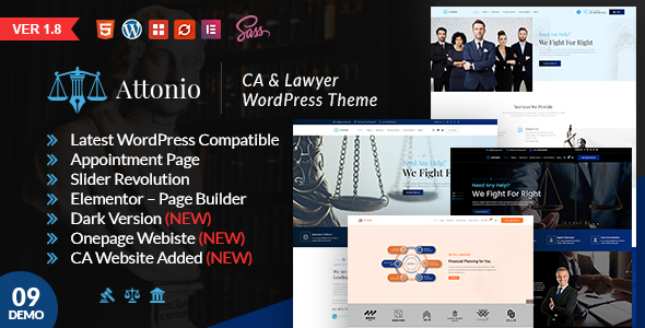 Attonio | Lawyer and CA Elementor WordPress Theme