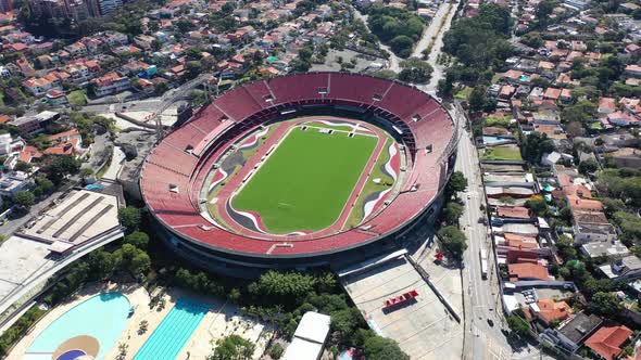 Brazilian Morumbi sports centre cityscape at Sao Paulo city.