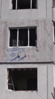 Vertical Video of a Destroyed House During the War in Ukraine