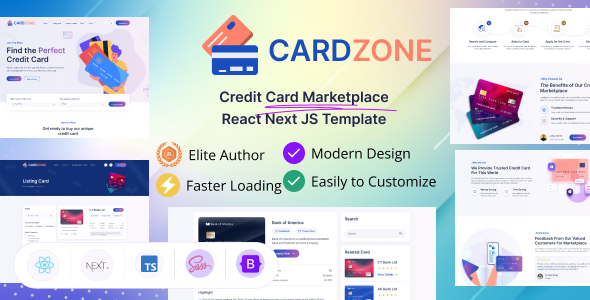 CardZone - Credit Card Marketplace React Next JS  Template