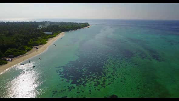 Aerial top view abstract of paradise shore beach voyage by blue sea and white sand background of a d