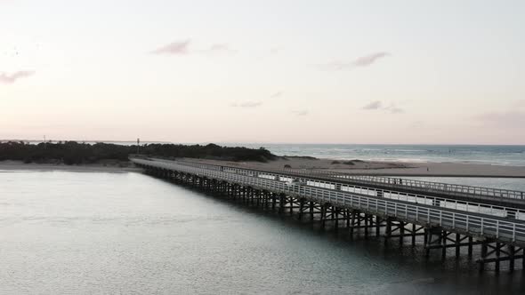 AERIAL Traffic Over Barwon Heads Bridge, Australia At Sunrise