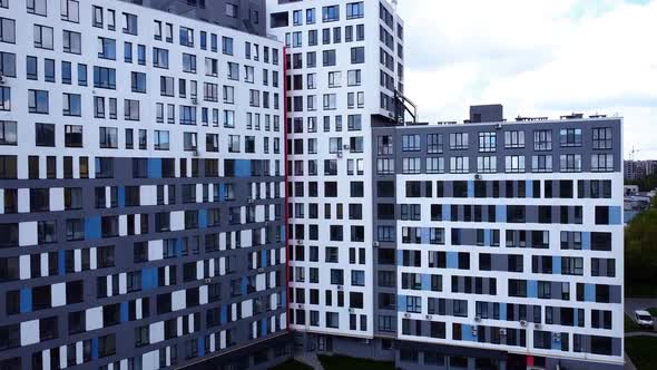 Aerial drone view of a flying over the modern residential building.