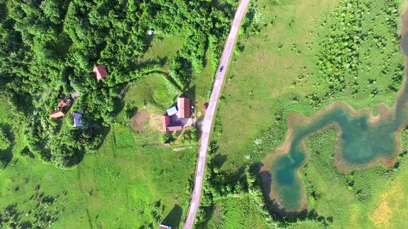 Aerial view of Jesenica river and surrounding in Croatian region Lika.