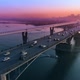 Aerial View of Sunset in a Big City on the River - VideoHive Item for Sale