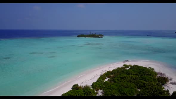 Aerial drone view panorama of paradise tourist beach wildlife by clear ocean with white sandy backgr