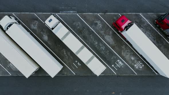 Video Filming From a Bird's Eye View of the Trucks Parked in the Parking Lot