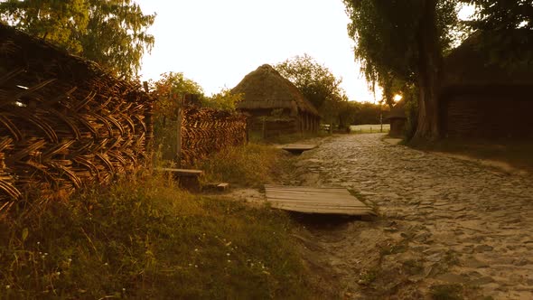 Moving Along Stone Pathway in Old Ancient Village