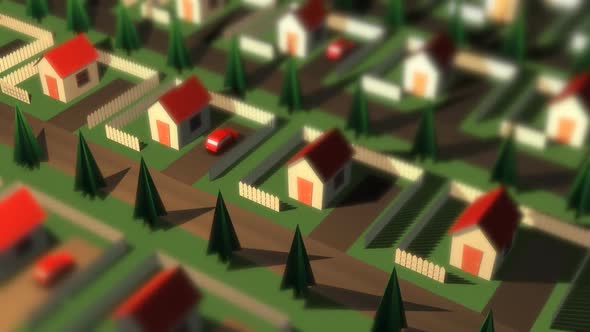 Timelapse of the suburbs. Aerial view of calm neighborhood with small houses.