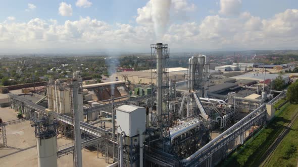 Aerial View of Oil and Gas Refining Petrochemical Factory with High Refinery Plant Manufacture