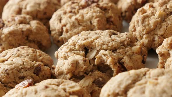 Oatmeal homemade biscuits  served on plate slow pan 4K 2160p 30fps UHD footage - Chocolate chip cook