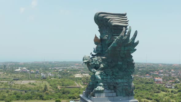 Aerial Shot Circling the Garuda Wisnu Kencana Statue in Bali Indonesia