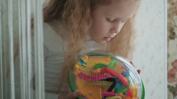 Little Girl Play with Threedimensional Toy Puzzle