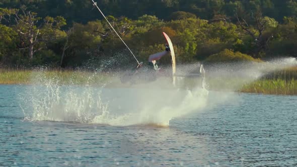 Amazing sky ski air chair backflip waterskiing