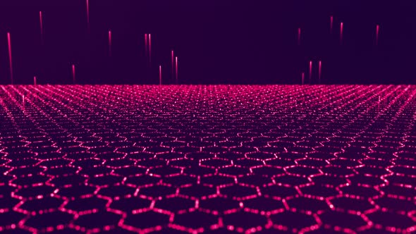 Purple grid of hexagons and particles