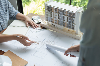 ject business architecture building construction Industrial engineering Achievement Planning Design on blueprint eco Concept
