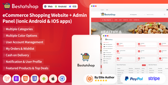 Bestatshop – eCommerce Shopping Website + Admin Panel + (Ionic Android & IOS apps)