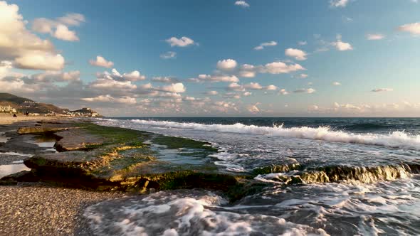 Texture of the rocky shore Aerial View 4 K