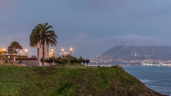 Intihuatana Park with Panoramic View of Miraflores District and Morro Solar Hill on a Background Day