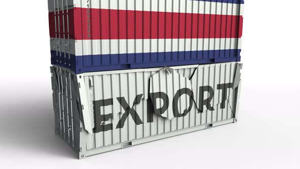 Container with Flag of Costa Rica Breaks Container with EXPORT Text alt