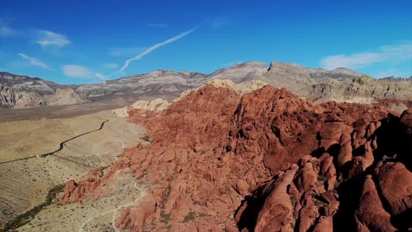 Drone shot of red mountains at Red Rock Canyon Park near Las Vegas