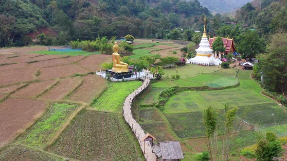 Aerial View of Wat Na Khuha Temple in Phrae Thailand