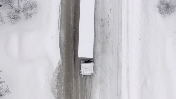A Truck is Skidding Trying to Climb a Snowcovered Road