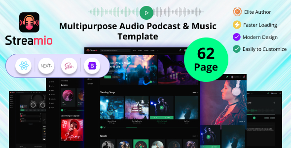 Streamio -  Multipurpose Audio Podcast & Music React Next JS Template