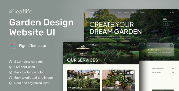 LeafLife - Garden Landscape Design Service Website Figma Template
