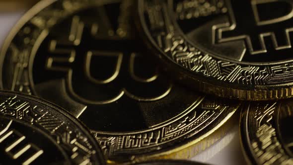 Rotating shot of Bitcoins