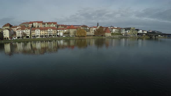 Aerial view of Drava River and the city of Maribor