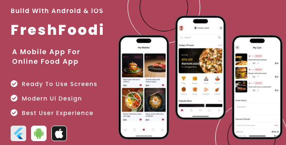 FreshFoodi App - Online Restaurant Food Ordering Flutter App | Android | iOS Mobile App Template