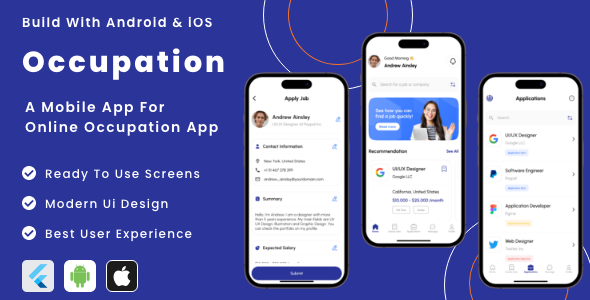 Occupation App - Job Finding App | Recruitment Portal Job Flutter App | Android | iOS Mobile App Tem