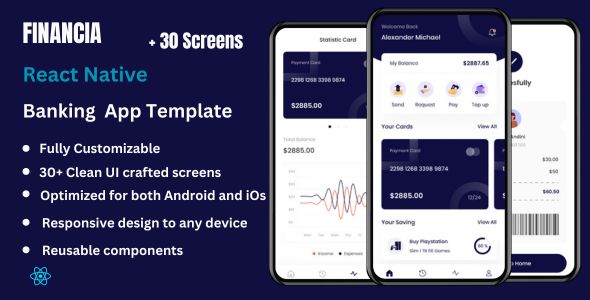 Financia - Mobile Banking App Template | React Native