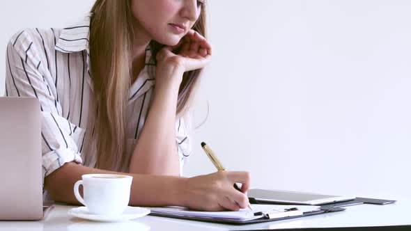 Blonde Business Woman Working at Modern Office