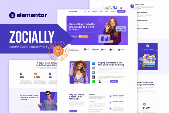 Zocially – Social Media Marketing & Analythic Elementor Template Kit – 0 Sold!