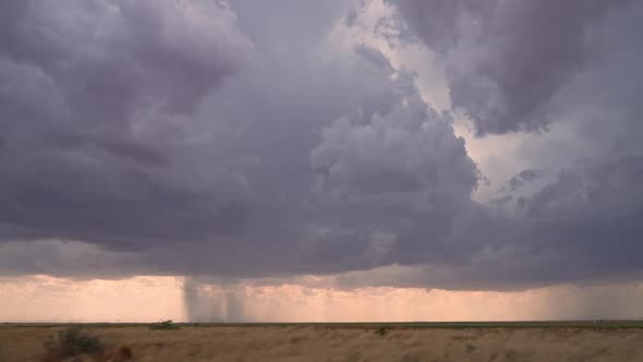 View of rainstorm in West Texas from vehicle while storm chasing