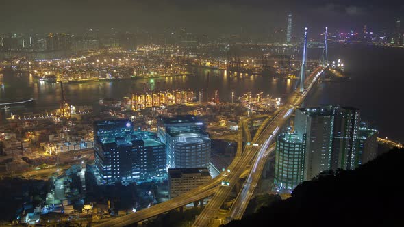 Night  Sky View on Busy Container Terminal in Hong Kong