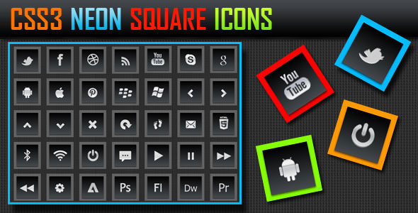 CSS3 Neon Square Icons