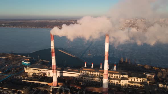 Emission smoke from factory pipes in Industrial zone