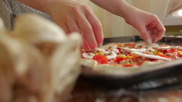 Mushrooms Topping On Pizza