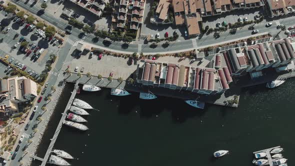 Aerial Drone View of Marina for Boats and Tourist Yachts